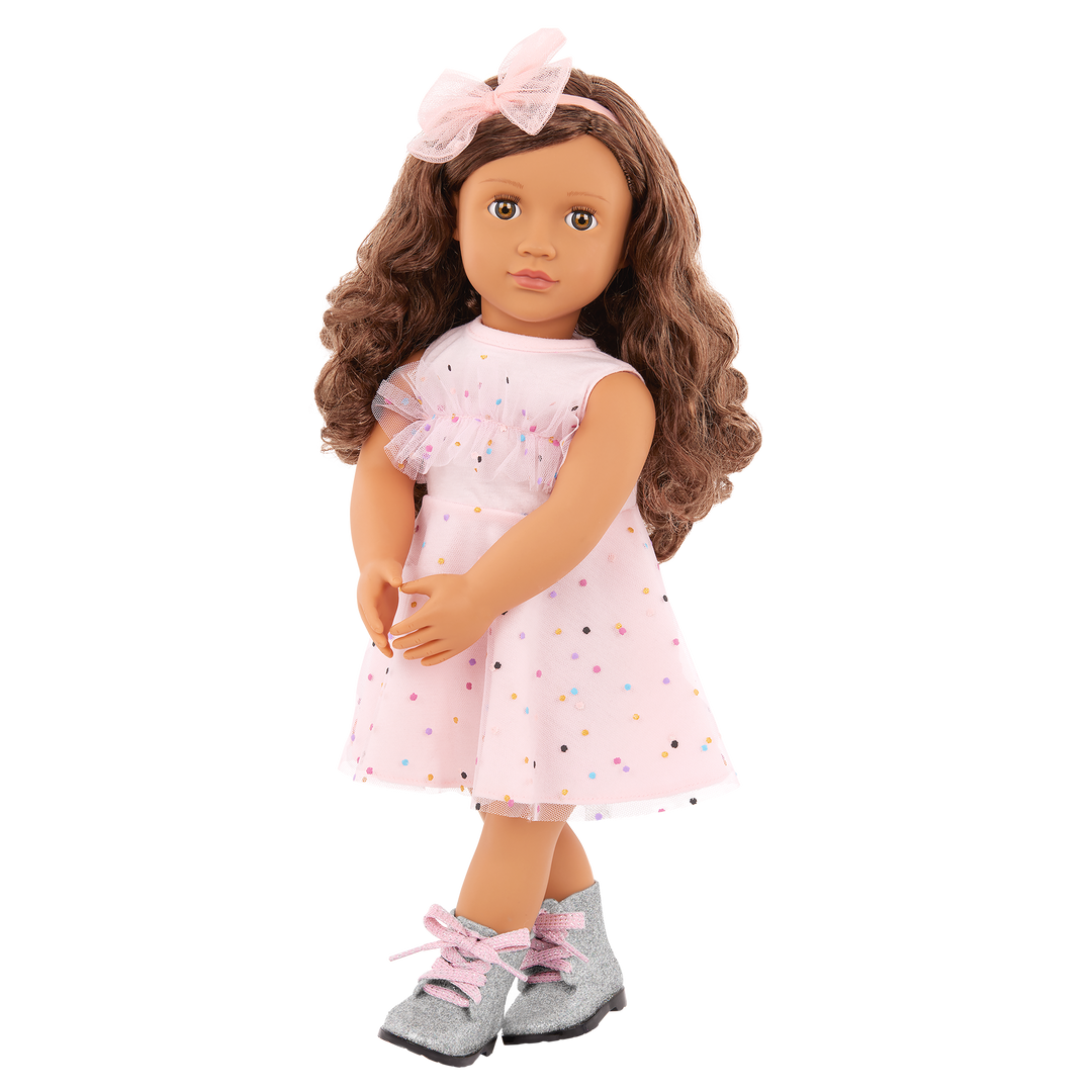 Pink & Colourful  - Outfit for 46cm Dolls - Pink dress, boots & headband  - Our Generation