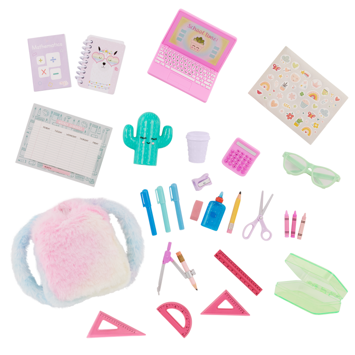 School Room - 46cm Pink Doll Desk & School Accessories - Doll Desk, Chair & Laptop - Our Generation UK