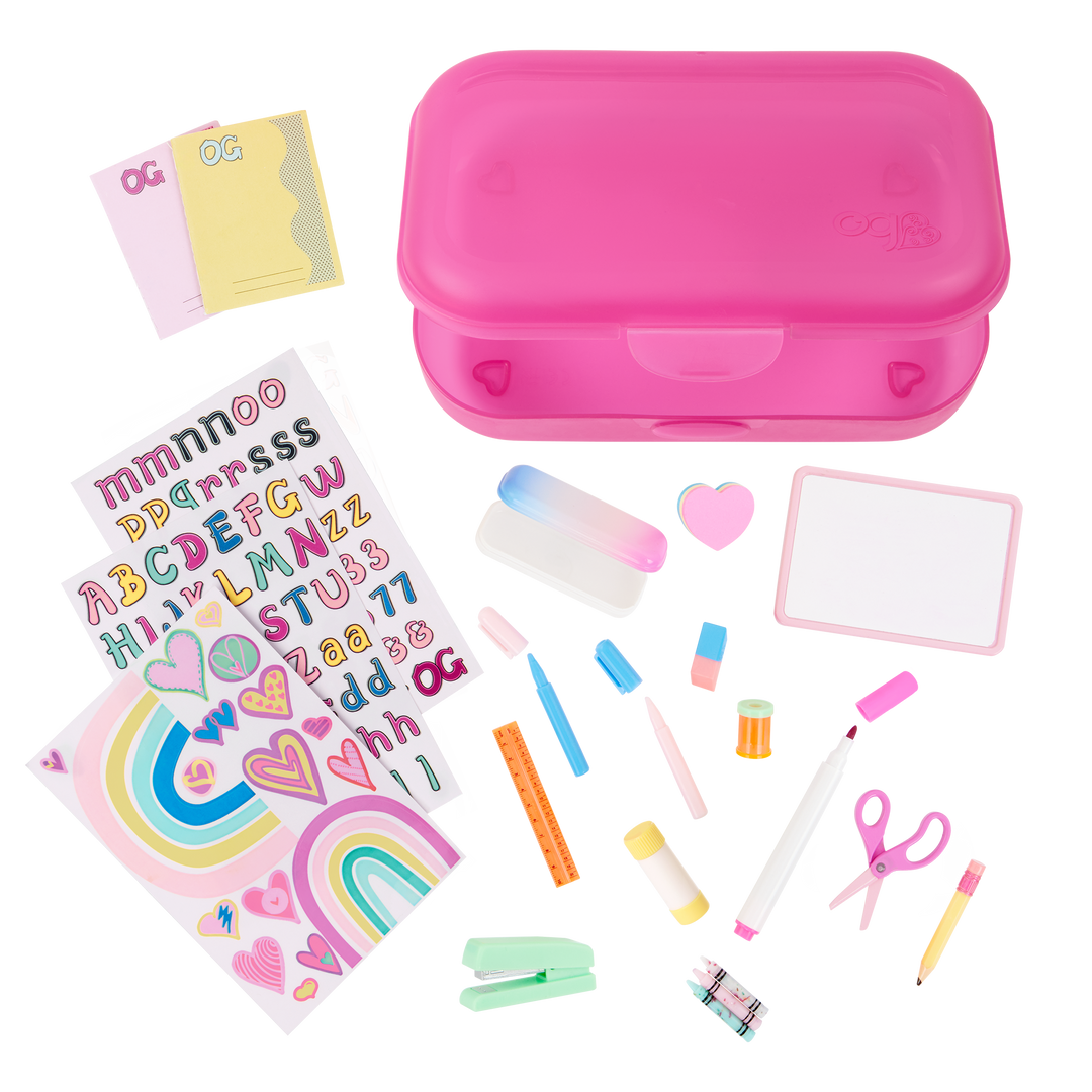 Love to Learn - School Supplies Set for Dolls - Pink Box with Stationary - Accessories for Dolls - Our Generation